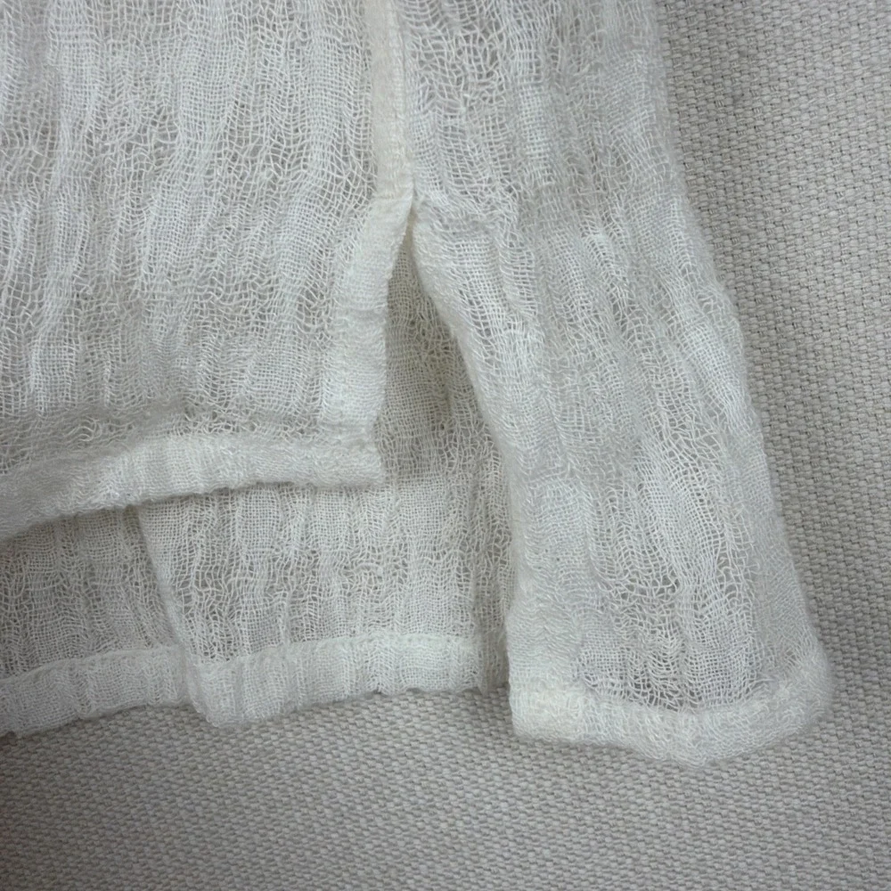 Weekday Button Up Linen Blend Blouse Size XS Off White Semi-Sheer Textured Chic